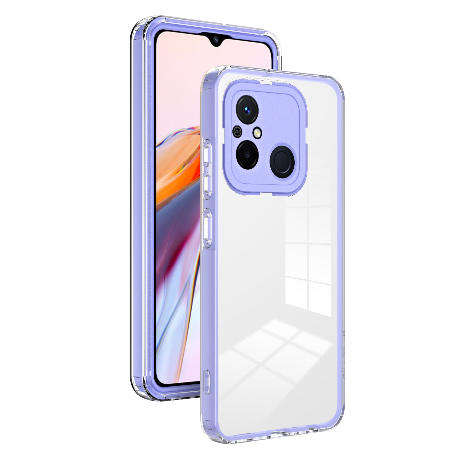 TPU PC Phone Case for Xiaomi Redmi 12C 4G Anti-Drop 3-in-1 Clear Cover with PC Camera Frame