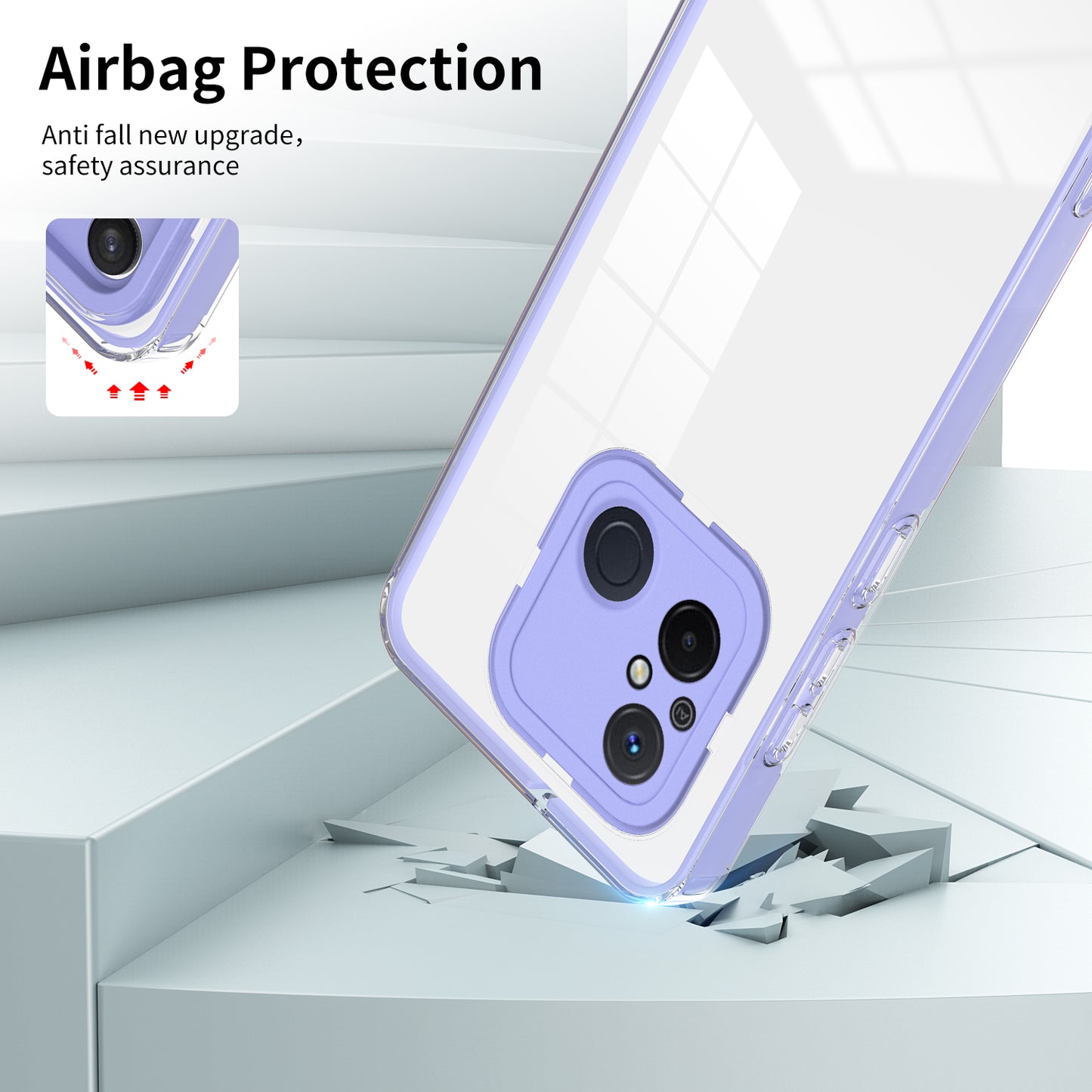 TPU PC Phone Case for Xiaomi Redmi 12C 4G Anti-Drop 3-in-1 Clear Cover with PC Camera Frame