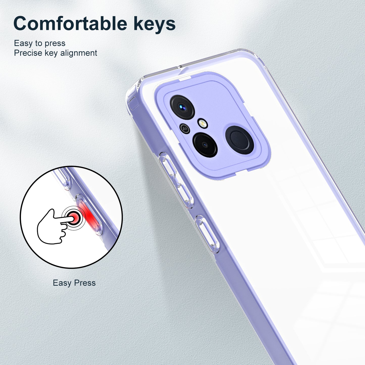 TPU PC Phone Case for Xiaomi Redmi 12C 4G Anti-Drop 3-in-1 Clear Cover with PC Camera Frame