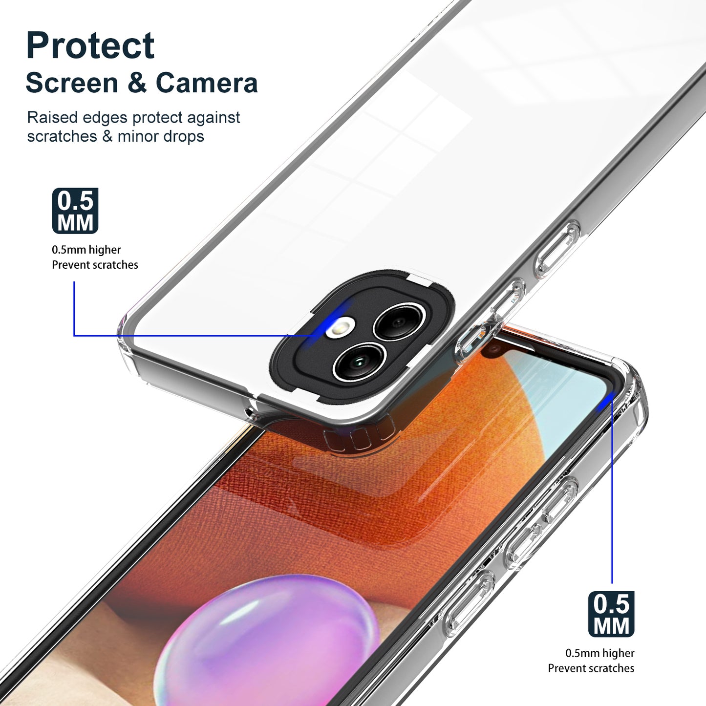 For Samsung Galaxy A04e 4G / F04 4G / M04 4G Shockproof Case 3-in-1 TPU PC Phone Cover with PC Camera Frame