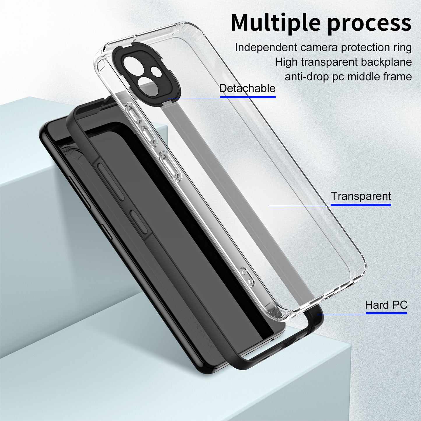 For Samsung Galaxy A04e 4G / F04 4G / M04 4G Shockproof Case 3-in-1 TPU PC Phone Cover with PC Camera Frame