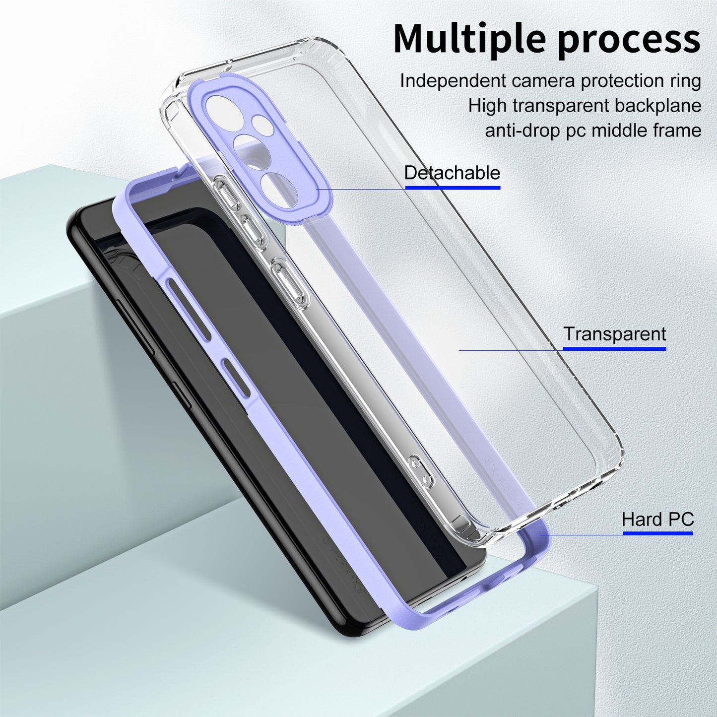 3-in-1 TPU PC Case for Samsung Galaxy A24 4G Anti-Drop Phone Cover with PC Camera Frame