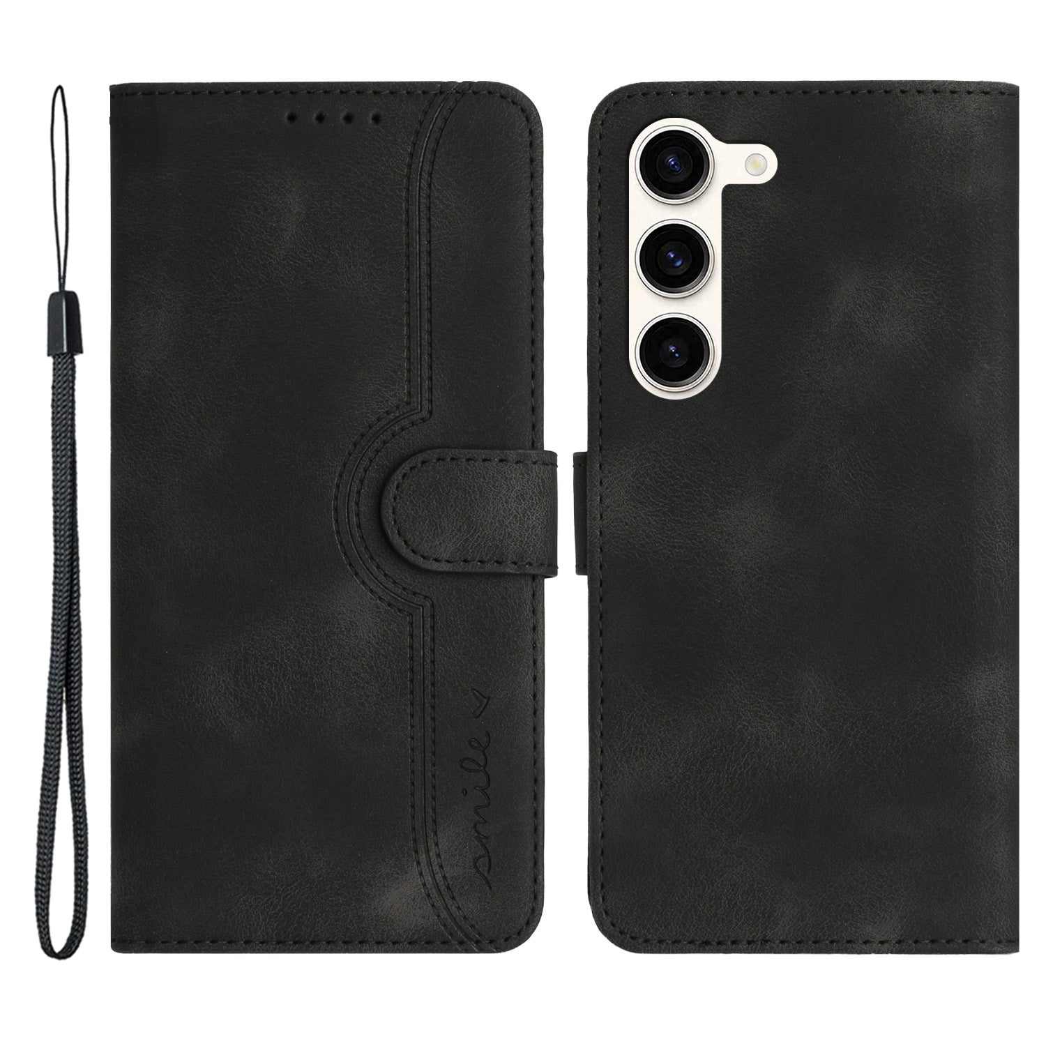 YX003 For Samsung Galaxy S23 Cell Phone Case Anti-Scratch PU Leather Wallet Stand Imprinted Smile Pattern Cover