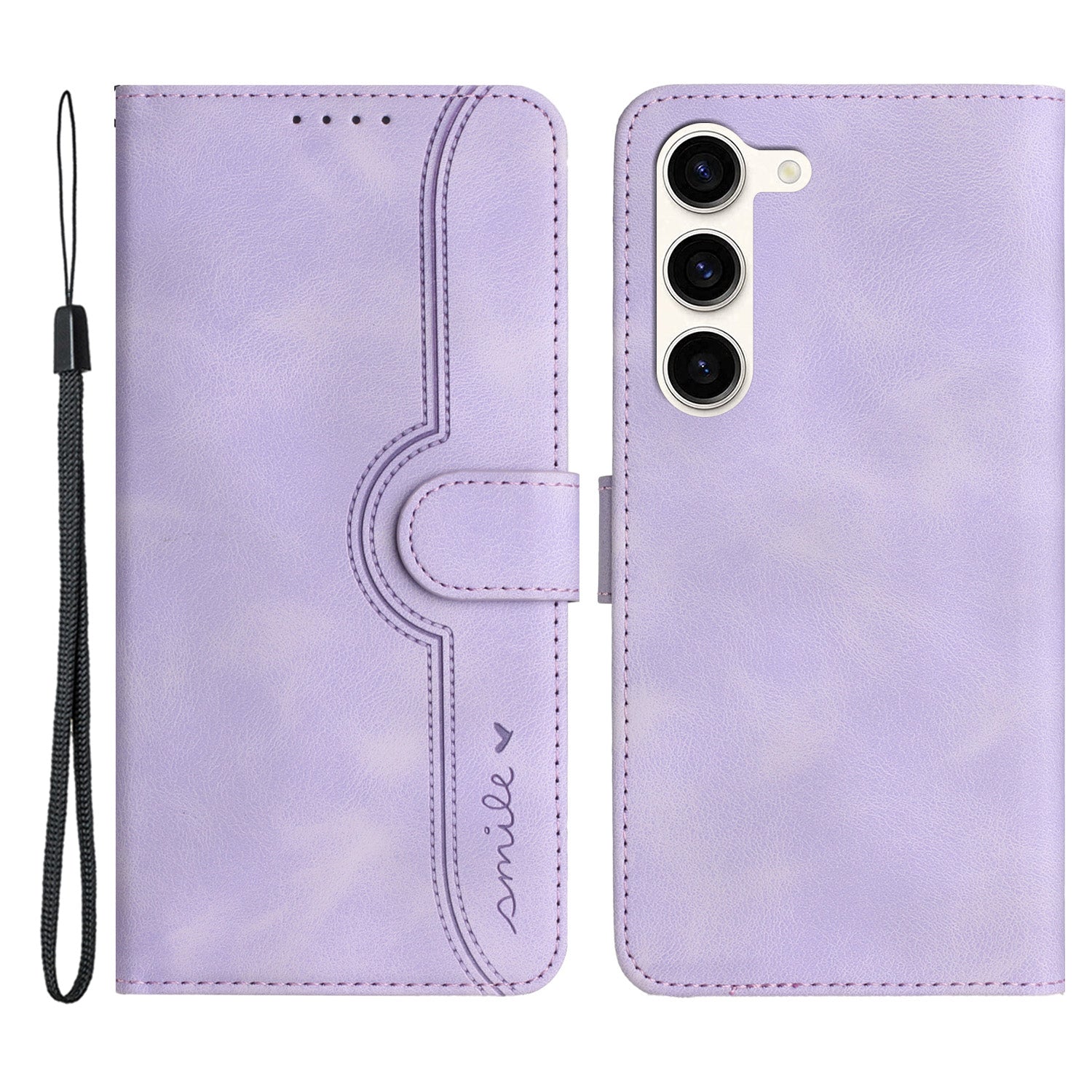 YX003 For Samsung Galaxy S23 Cell Phone Case Anti-Scratch PU Leather Wallet Stand Imprinted Smile Pattern Cover