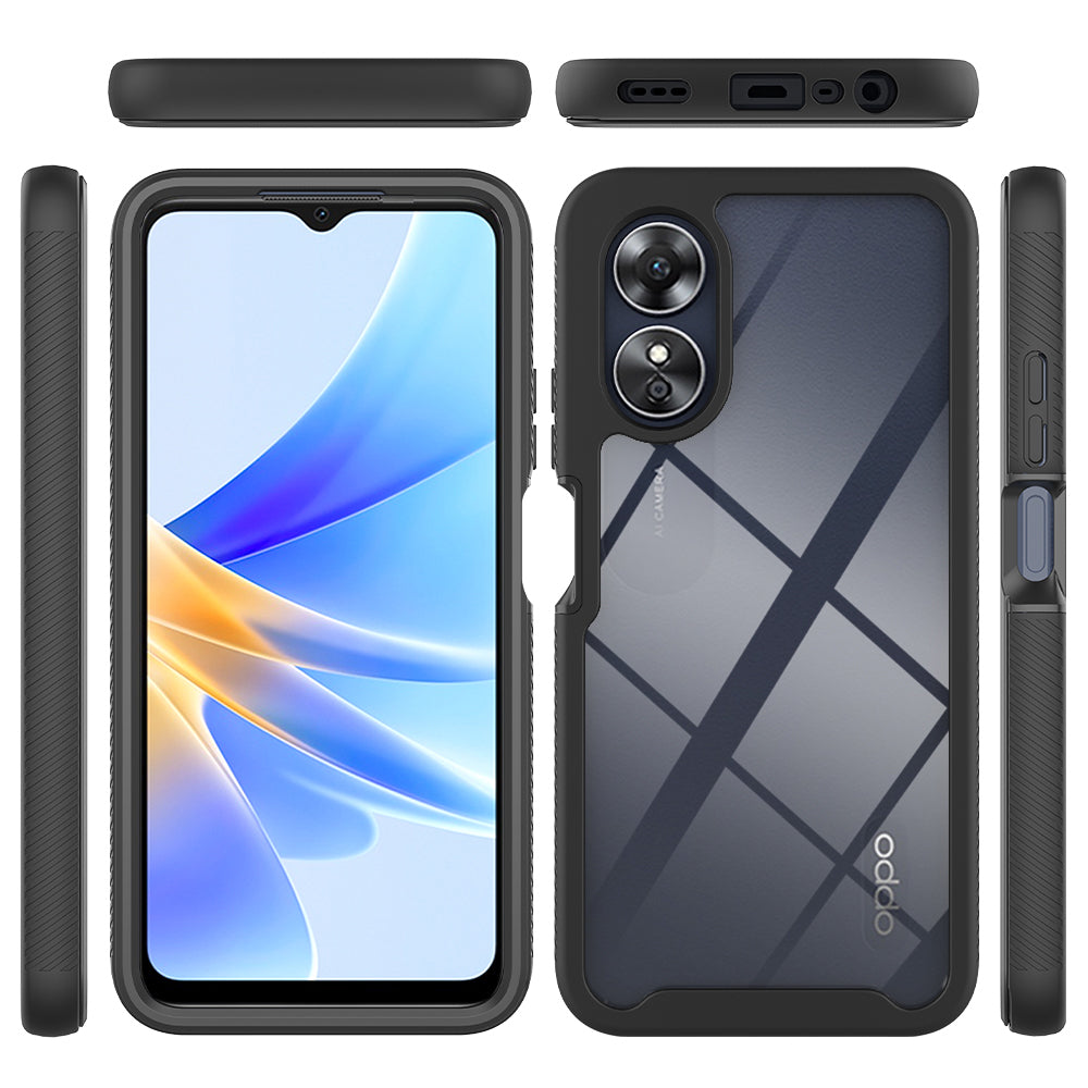 For Oppo A17 4G Shockproof PC+TPU Phone Case Transparent Phone Cover with PET Screen Protector