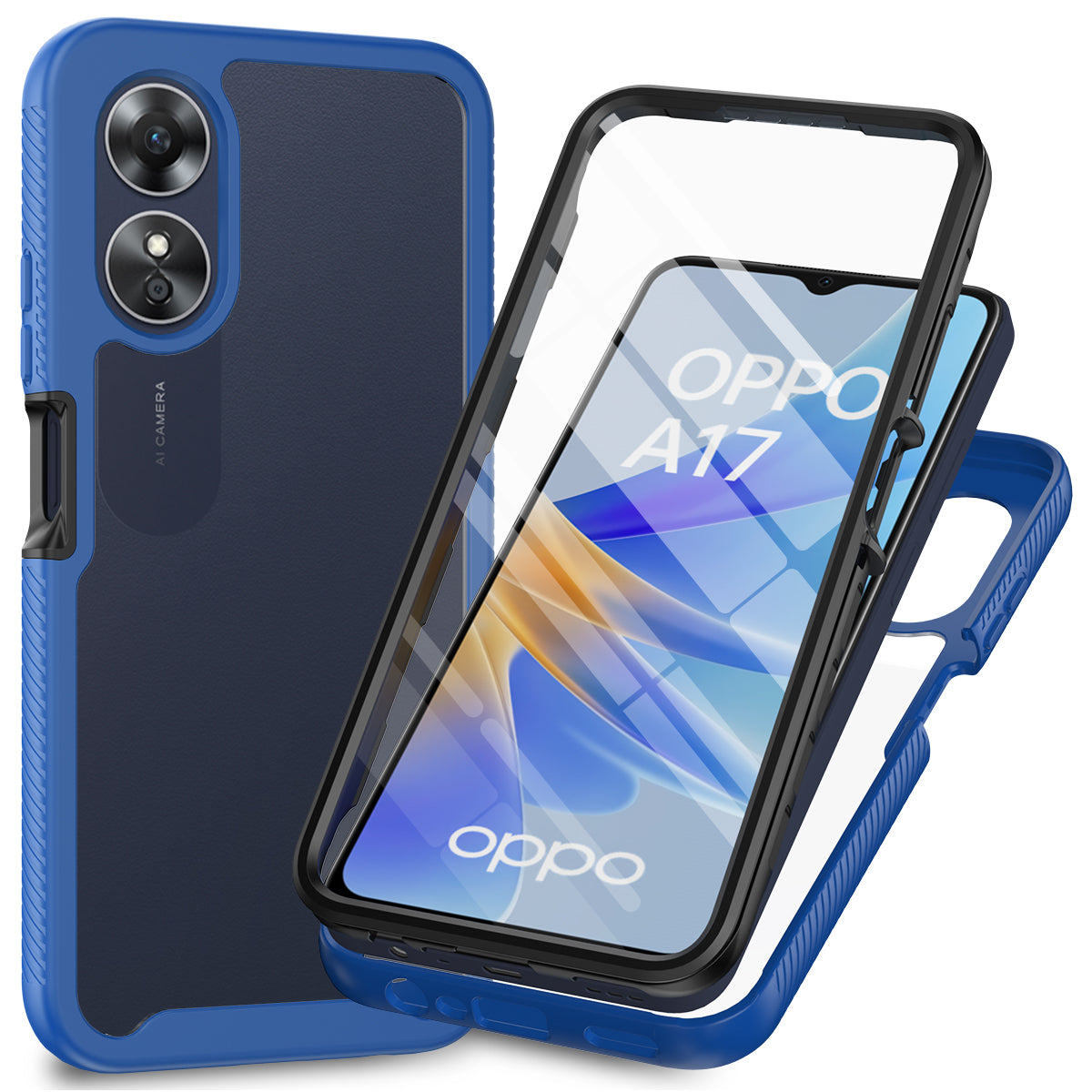 For Oppo A17 4G Shockproof PC+TPU Phone Case Transparent Phone Cover with PET Screen Protector