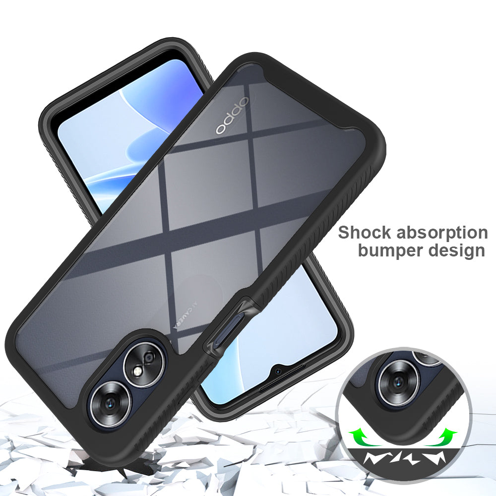 For Oppo A17 4G Shockproof PC+TPU Phone Case Transparent Phone Cover with PET Screen Protector