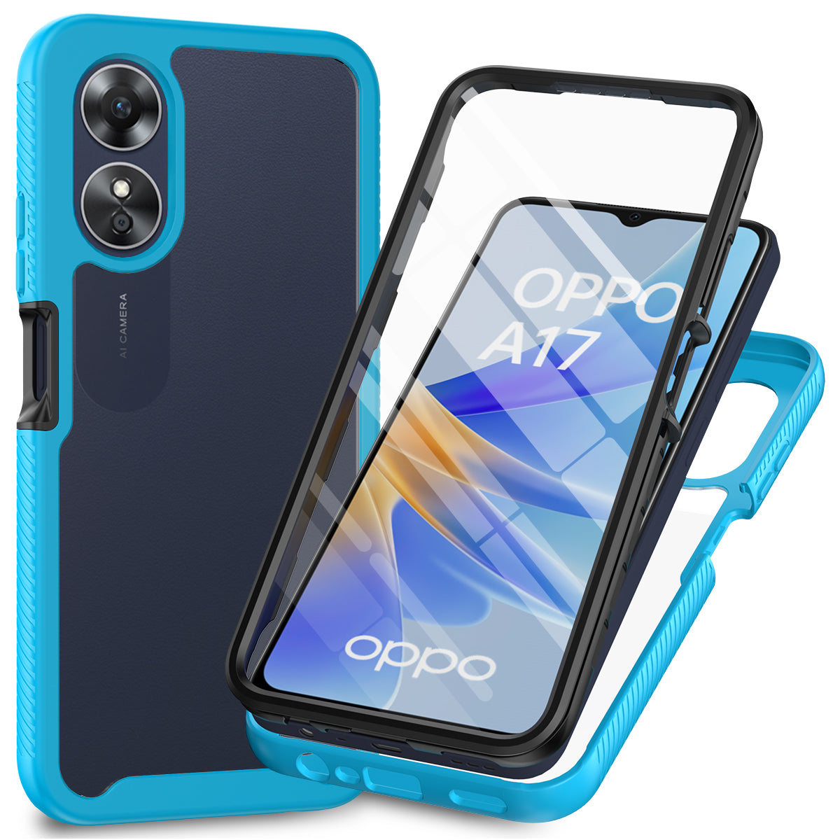 For Oppo A17 4G Shockproof PC+TPU Phone Case Transparent Phone Cover with PET Screen Protector