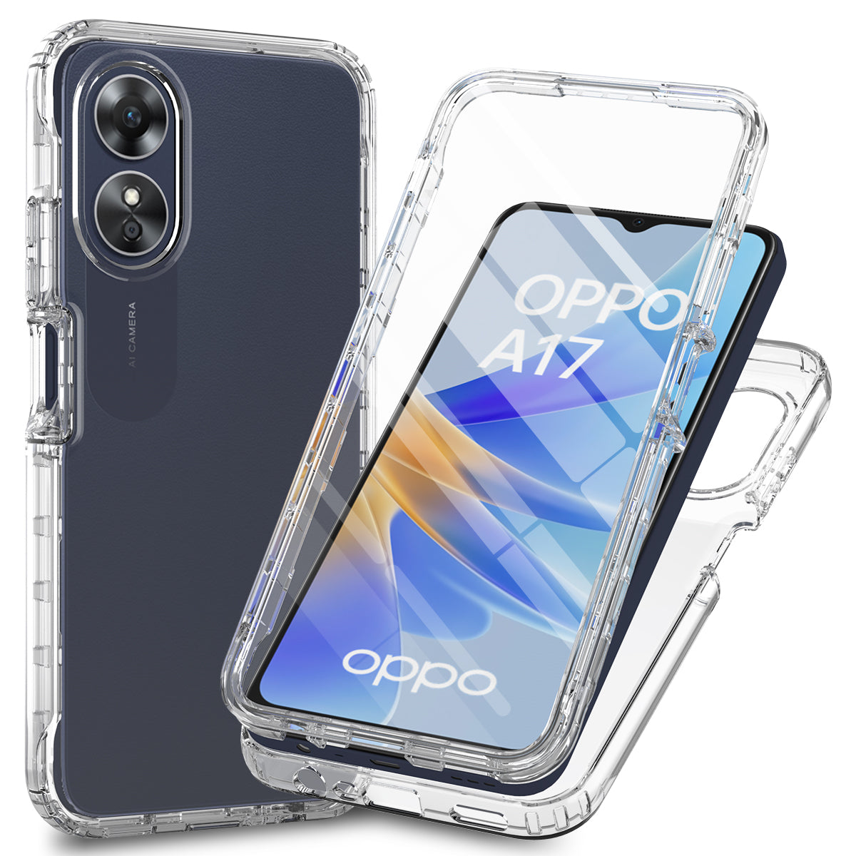 For Oppo A17 4G Gradient Phone Case PC + TPU Full Body Protective Cover with PET Screen Protector