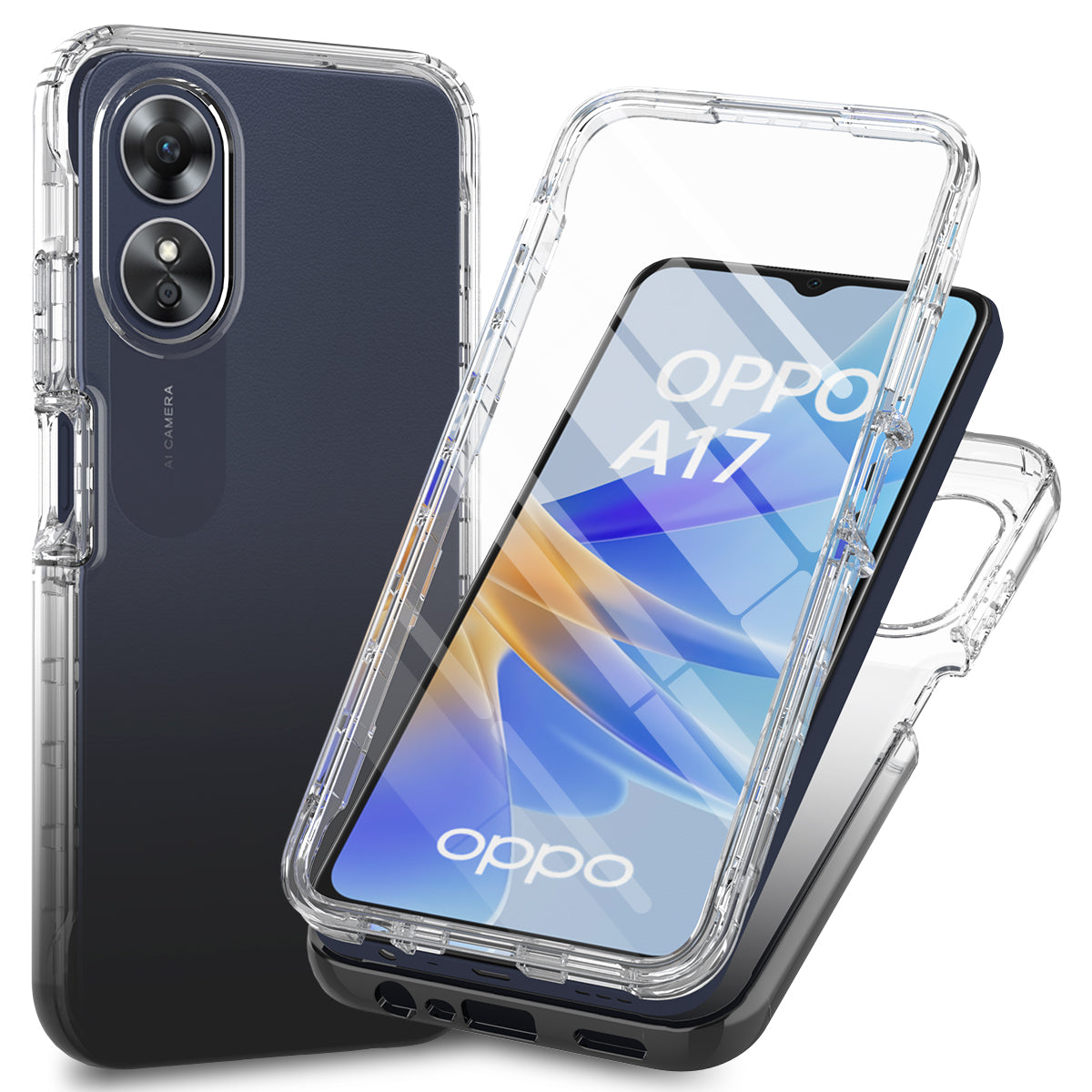 For Oppo A17 4G Gradient Phone Case PC + TPU Full Body Protective Cover with PET Screen Protector