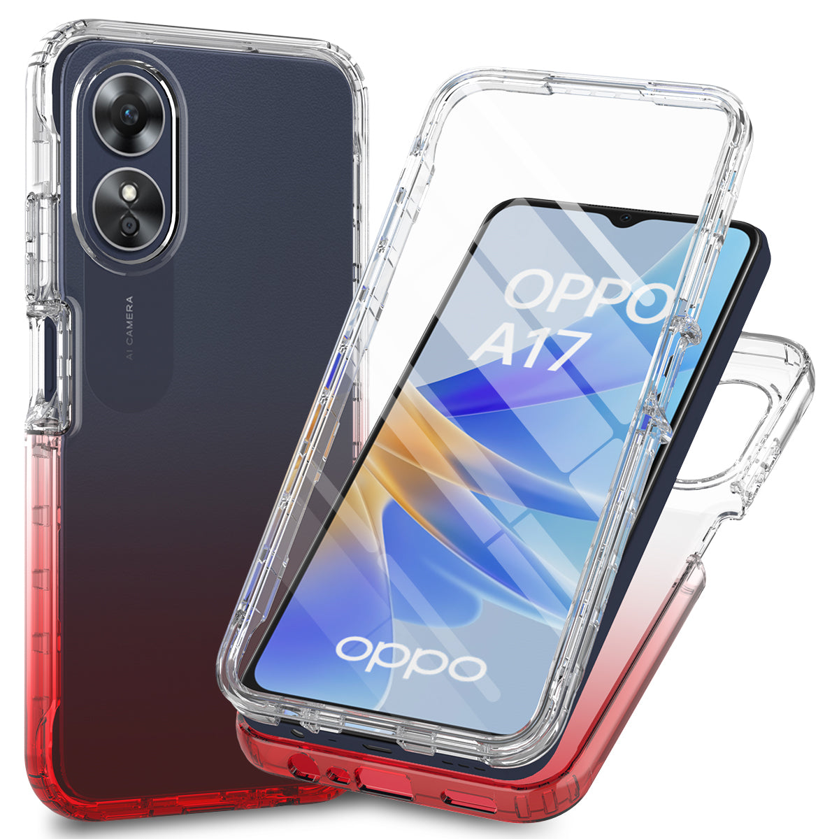 For Oppo A17 4G Gradient Phone Case PC + TPU Full Body Protective Cover with PET Screen Protector