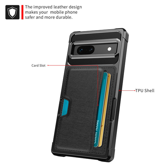 For Google Pixel 7a Phone Case ZM02 PU Leather Coated TPU Shockproof Case with Card Slot Holder Cover