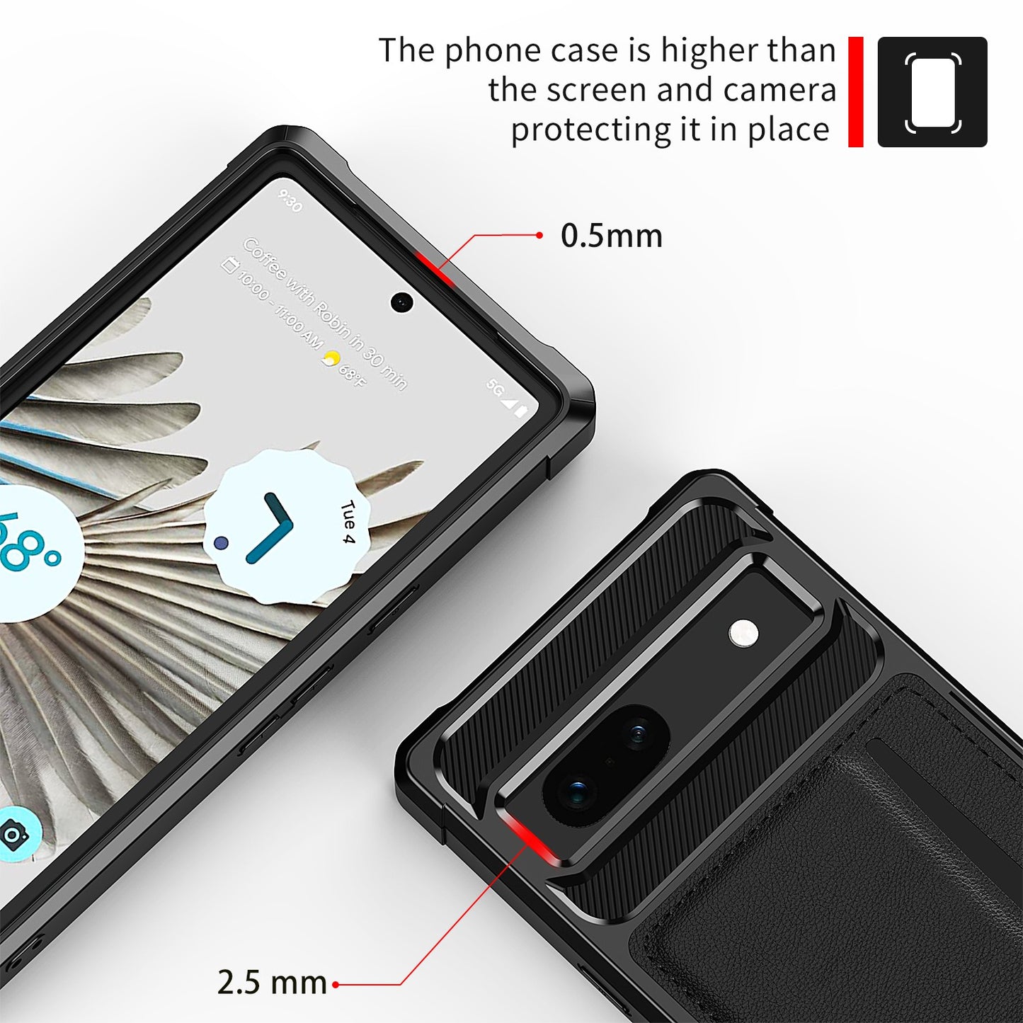 For Google Pixel 7a Phone Case ZM02 PU Leather Coated TPU Shockproof Case with Card Slot Holder Cover