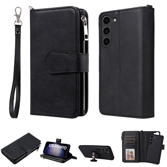 KT Multi-functional Series-4 Leather Phone Case for Samsung Galaxy S23+ , Wallet Stand Zipper Detachable Magnetic Cover