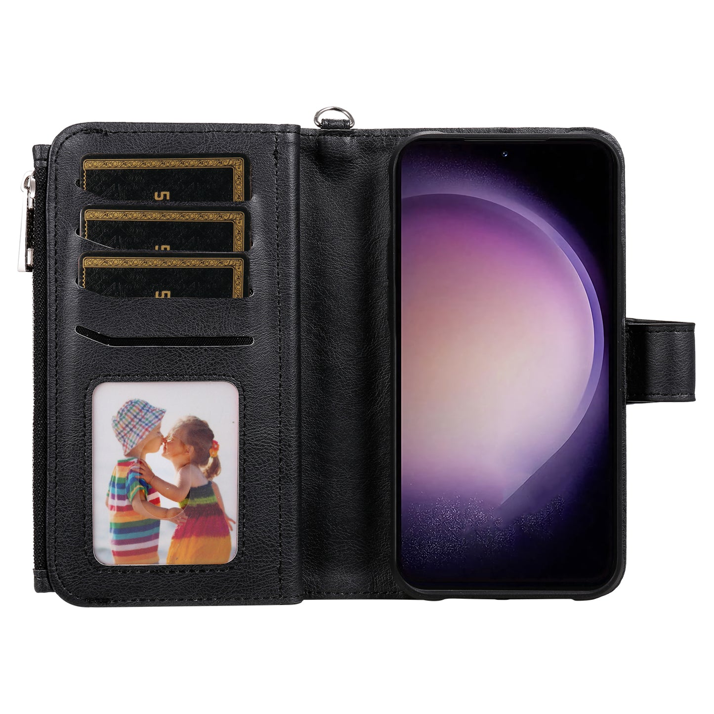 KT Multi-functional Series-4 Leather Phone Case for Samsung Galaxy S23+ , Wallet Stand Zipper Detachable Magnetic Cover