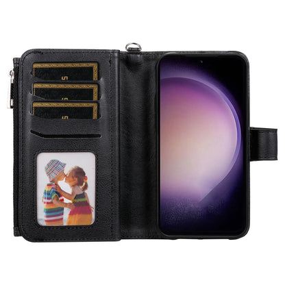 KT Multi-functional Series-4 Leather Phone Case for Samsung Galaxy S23+ , Wallet Stand Zipper Detachable Magnetic Cover