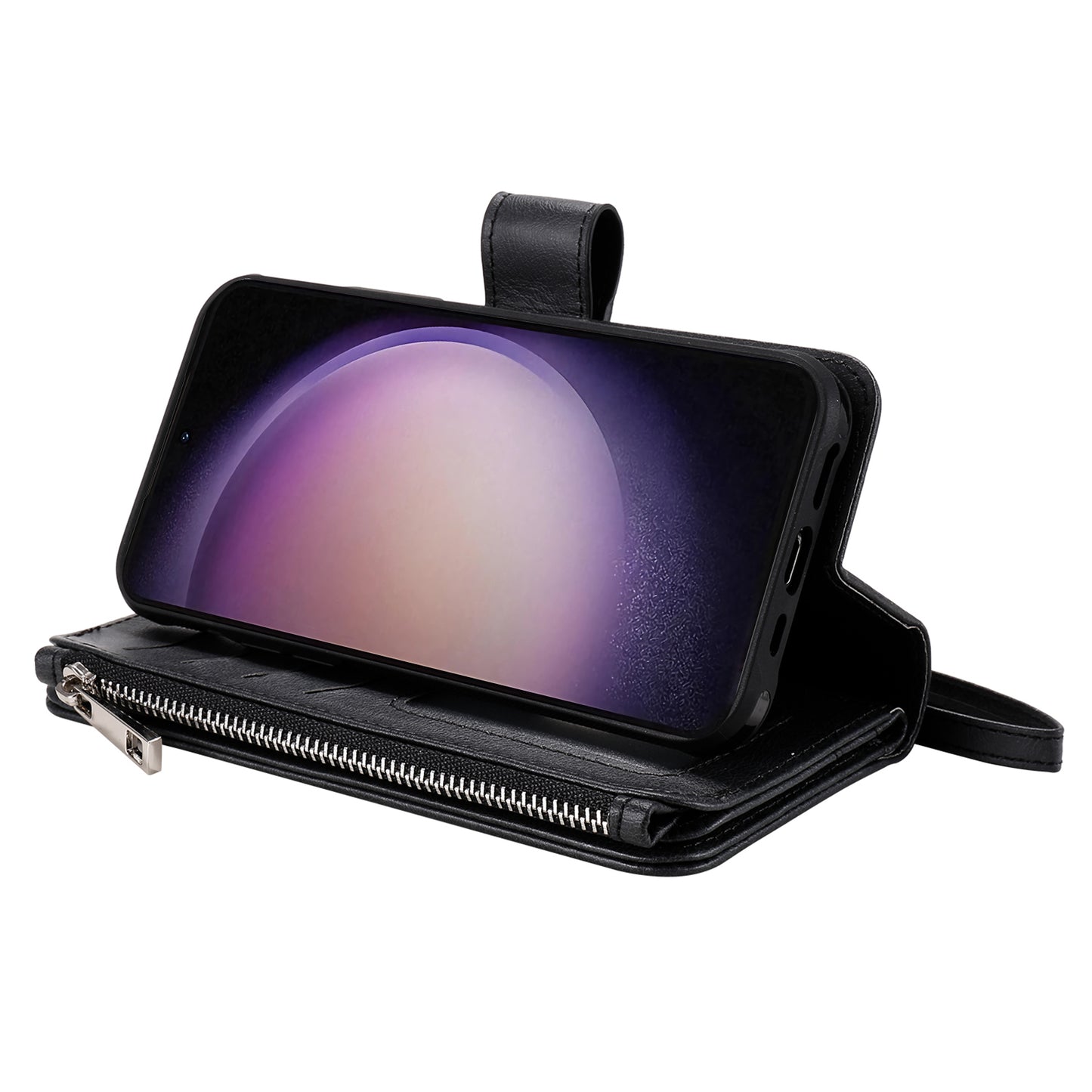 KT Multi-functional Series-4 Leather Phone Case for Samsung Galaxy S23+ , Wallet Stand Zipper Detachable Magnetic Cover