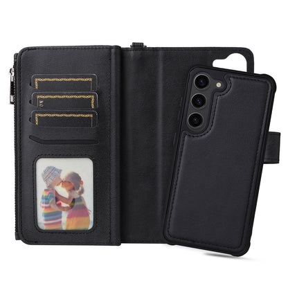 KT Multi-functional Series-4 Leather Phone Case for Samsung Galaxy S23+ , Wallet Stand Zipper Detachable Magnetic Cover