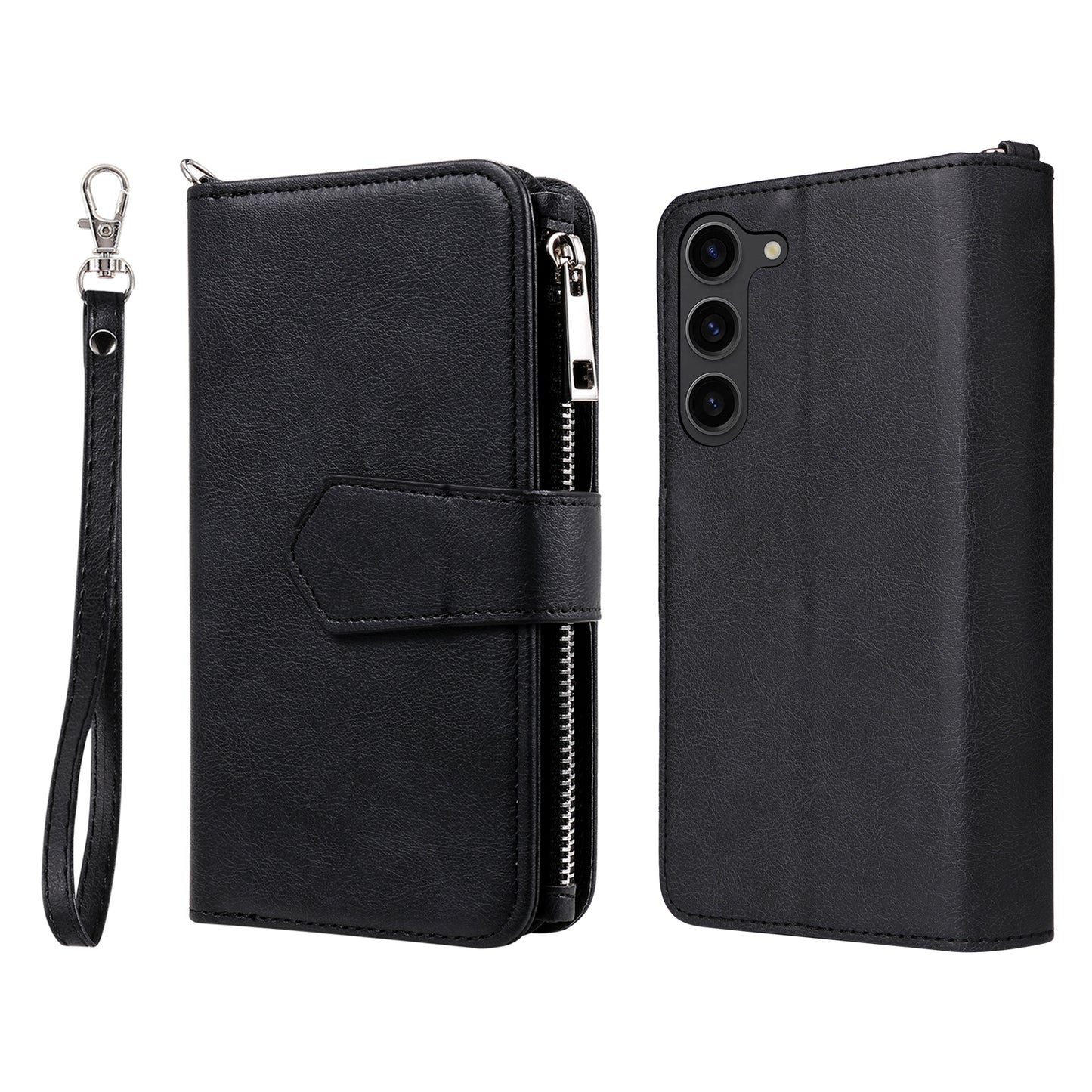 KT Multi-functional Series-4 Leather Phone Case for Samsung Galaxy S23+ , Wallet Stand Zipper Detachable Magnetic Cover
