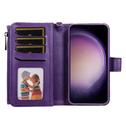 KT Multi-functional Series-4 Leather Phone Case for Samsung Galaxy S23+ , Wallet Stand Zipper Detachable Magnetic Cover