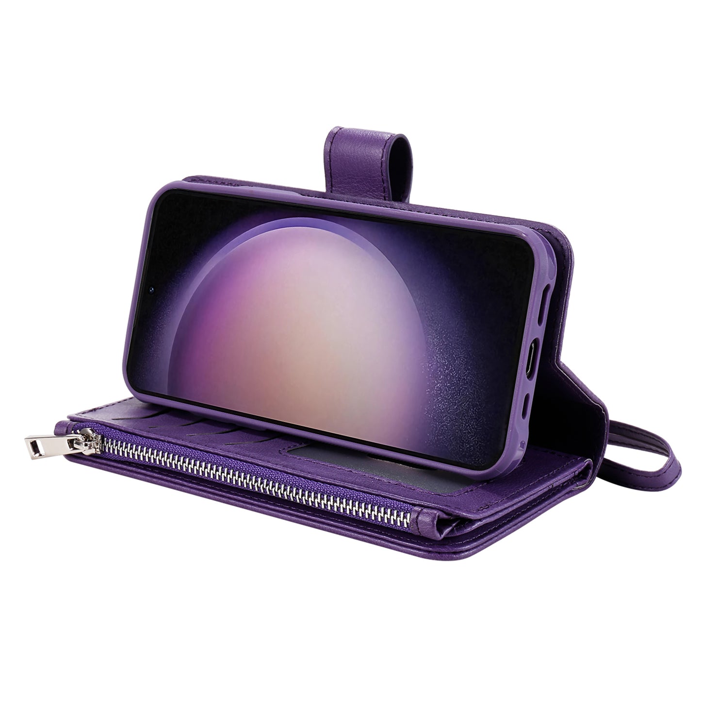 KT Multi-functional Series-4 Leather Phone Case for Samsung Galaxy S23+ , Wallet Stand Zipper Detachable Magnetic Cover