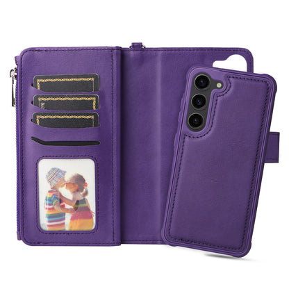 KT Multi-functional Series-4 Leather Phone Case for Samsung Galaxy S23+ , Wallet Stand Zipper Detachable Magnetic Cover