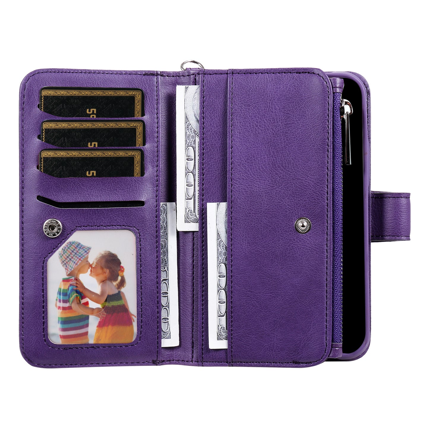 KT Multi-functional Series-4 Leather Phone Case for Samsung Galaxy S23+ , Wallet Stand Zipper Detachable Magnetic Cover