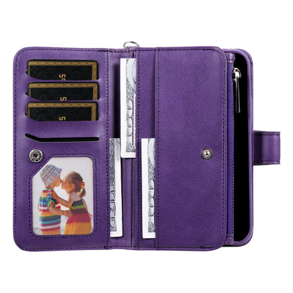 KT Multi-functional Series-4 Leather Phone Case for Samsung Galaxy S23+ , Wallet Stand Zipper Detachable Magnetic Cover