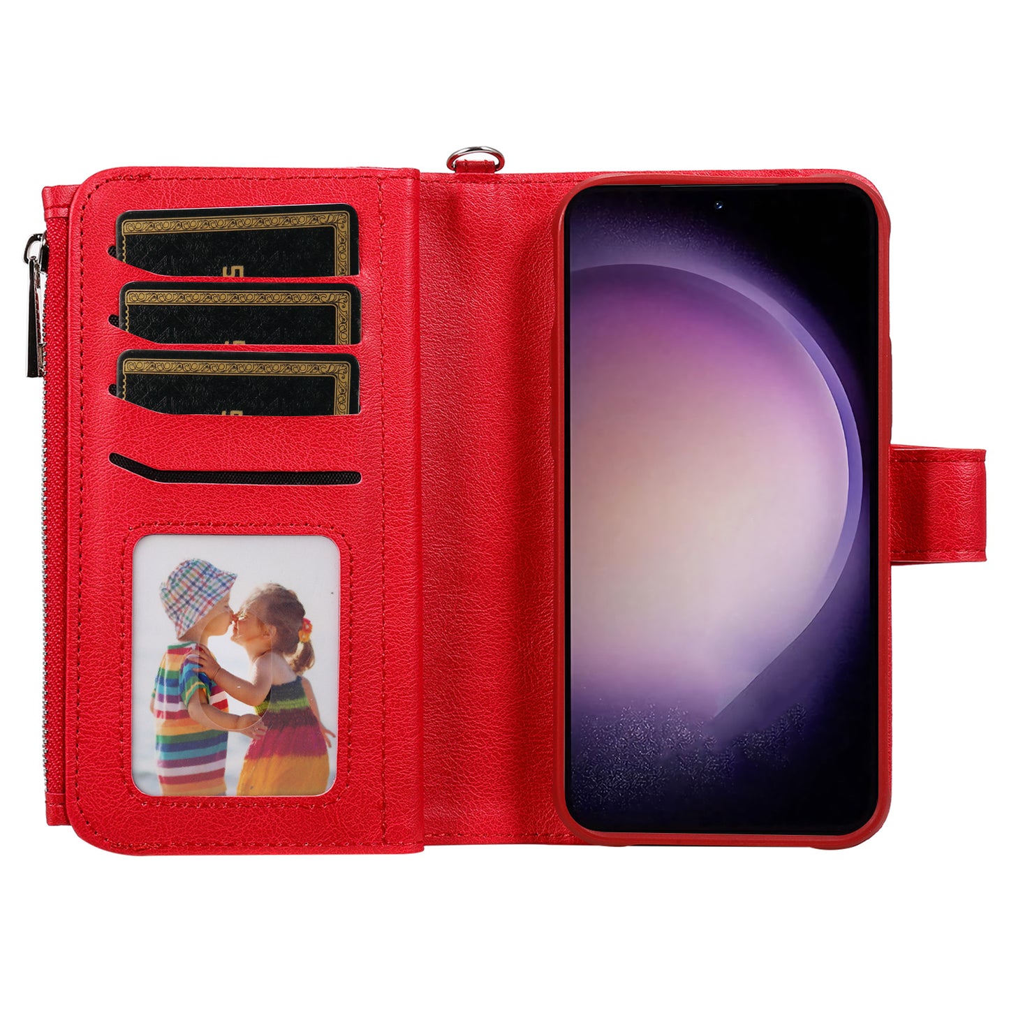 KT Multi-functional Series-4 Leather Phone Case for Samsung Galaxy S23+ , Wallet Stand Zipper Detachable Magnetic Cover