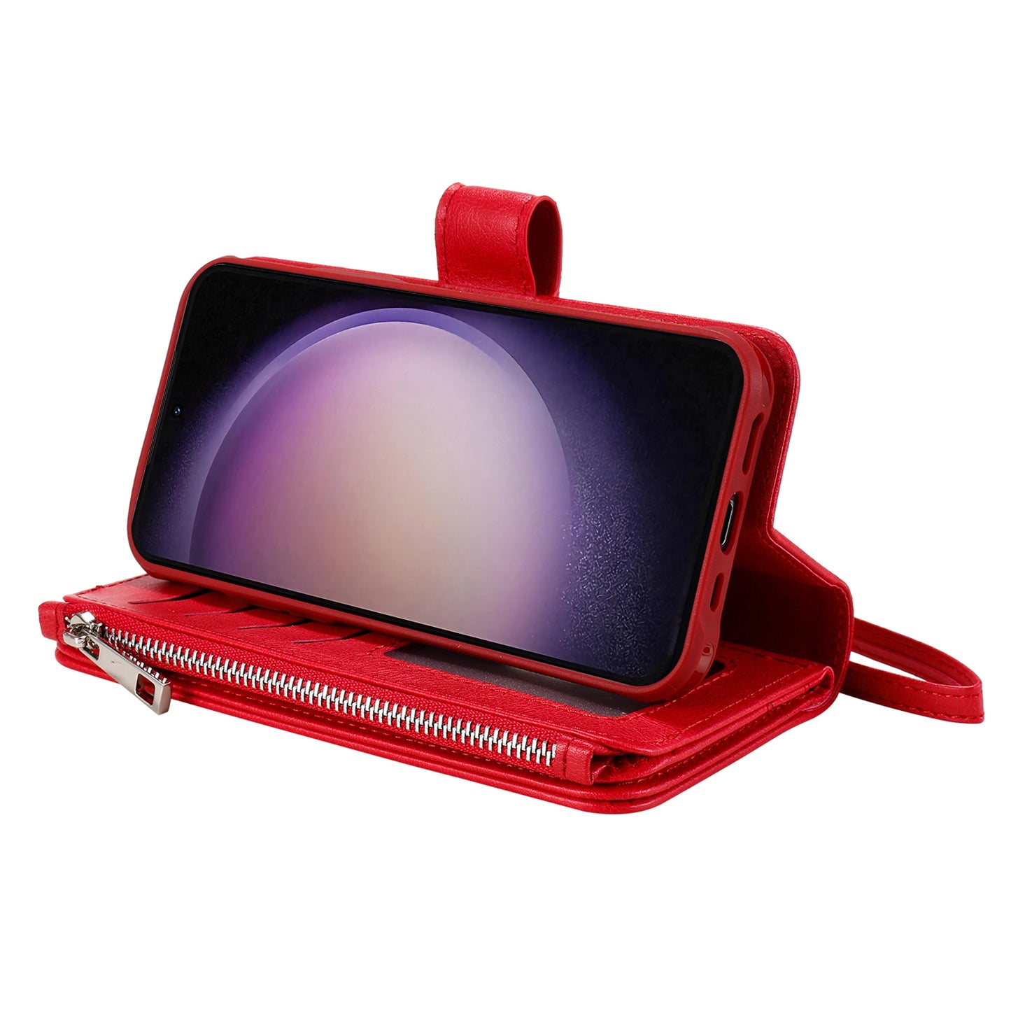 KT Multi-functional Series-4 Leather Phone Case for Samsung Galaxy S23+ , Wallet Stand Zipper Detachable Magnetic Cover