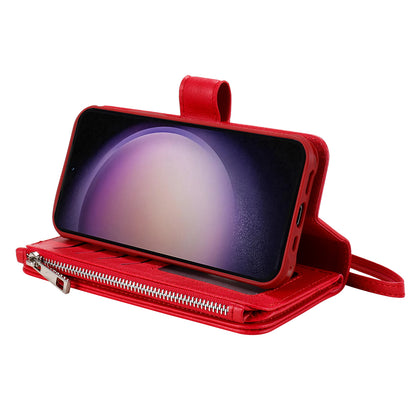KT Multi-functional Series-4 Leather Phone Case for Samsung Galaxy S23+ , Wallet Stand Zipper Detachable Magnetic Cover