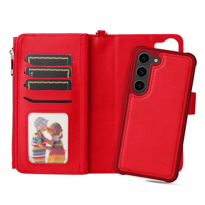 KT Multi-functional Series-4 Leather Phone Case for Samsung Galaxy S23+ , Wallet Stand Zipper Detachable Magnetic Cover