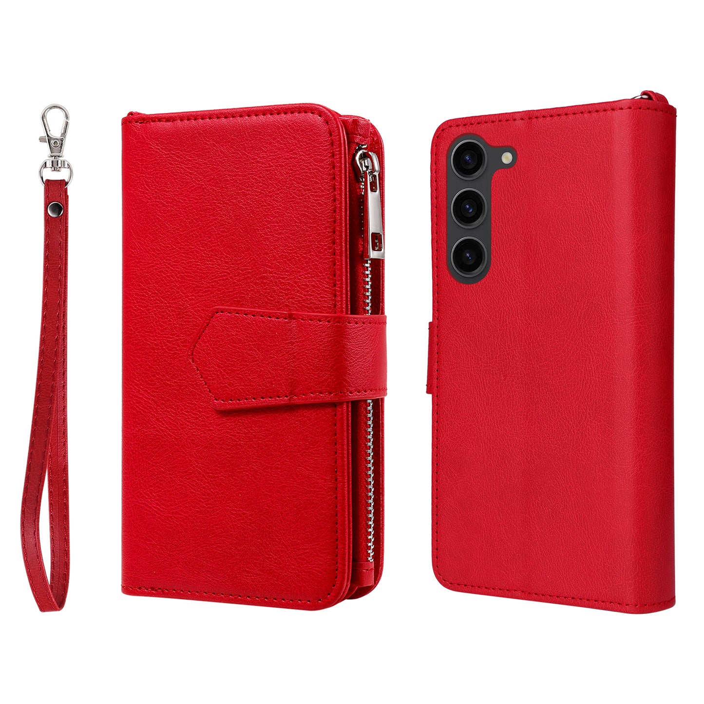 KT Multi-functional Series-4 Leather Phone Case for Samsung Galaxy S23+ , Wallet Stand Zipper Detachable Magnetic Cover