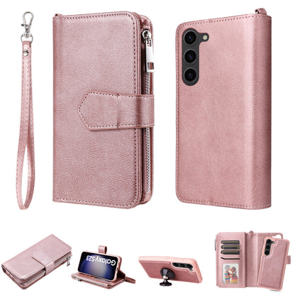 KT Multi-functional Series-4 Leather Phone Case for Samsung Galaxy S23+ , Wallet Stand Zipper Detachable Magnetic Cover