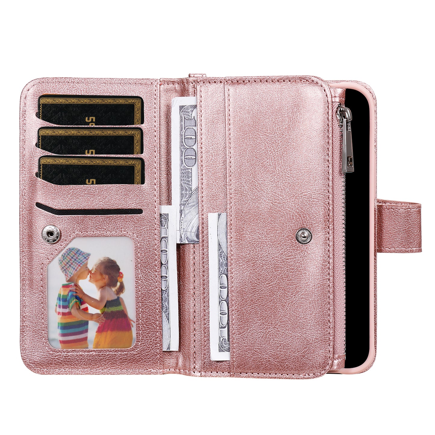 KT Multi-functional Series-4 Leather Phone Case for Samsung Galaxy S23+ , Wallet Stand Zipper Detachable Magnetic Cover