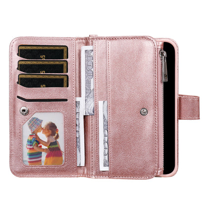 KT Multi-functional Series-4 Leather Phone Case for Samsung Galaxy S23+ , Wallet Stand Zipper Detachable Magnetic Cover