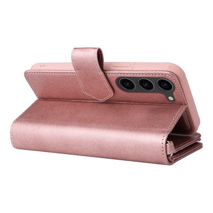 KT Multi-functional Series-4 Leather Phone Case for Samsung Galaxy S23+ , Wallet Stand Zipper Detachable Magnetic Cover