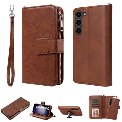 KT Multi-functional Series-4 Leather Phone Case for Samsung Galaxy S23+ , Wallet Stand Zipper Detachable Magnetic Cover