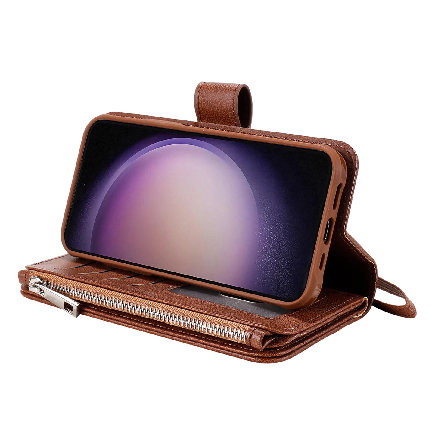 KT Multi-functional Series-4 Leather Phone Case for Samsung Galaxy S23+ , Wallet Stand Zipper Detachable Magnetic Cover