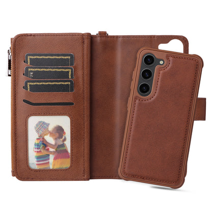 KT Multi-functional Series-4 Leather Phone Case for Samsung Galaxy S23+ , Wallet Stand Zipper Detachable Magnetic Cover