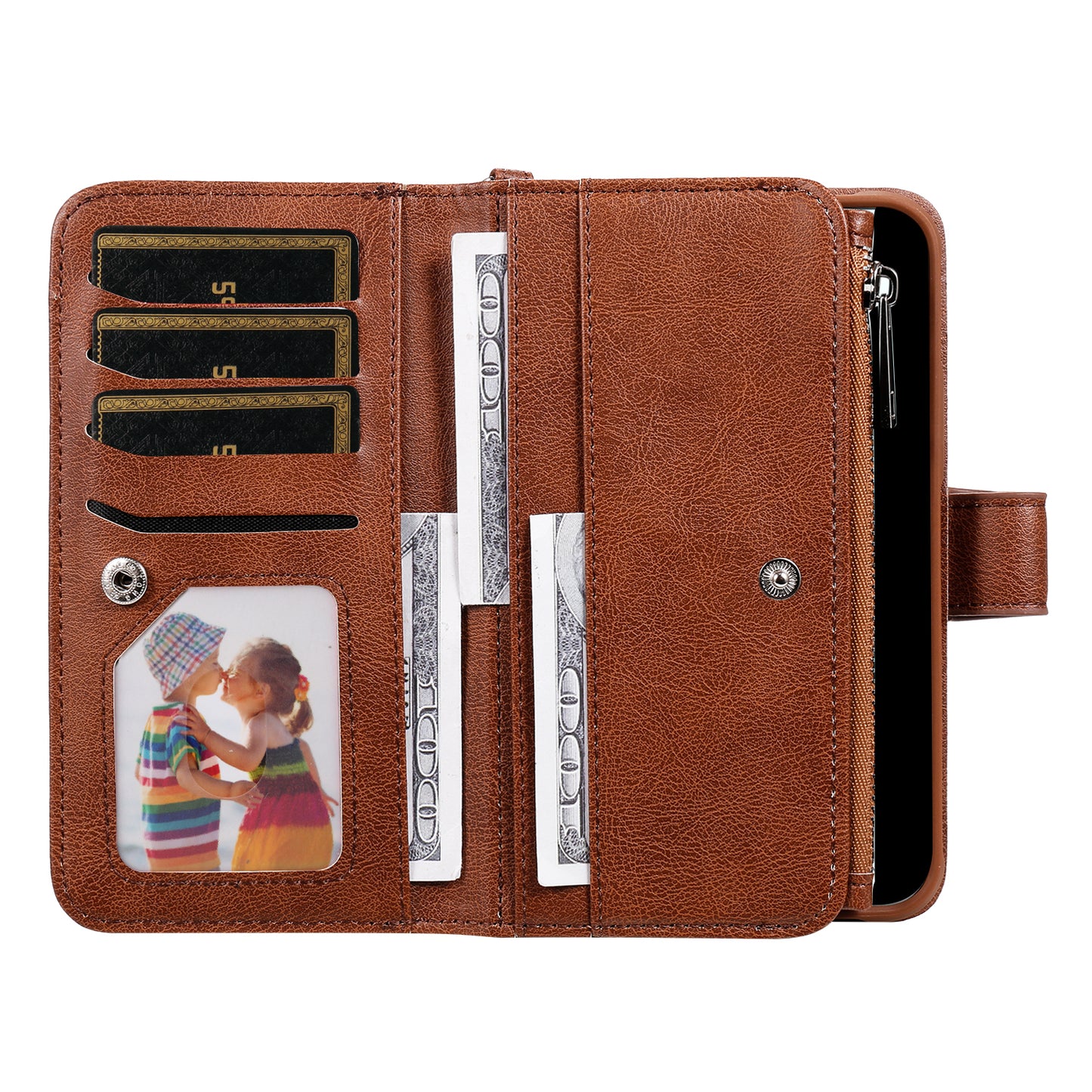 KT Multi-functional Series-4 Leather Phone Case for Samsung Galaxy S23+ , Wallet Stand Zipper Detachable Magnetic Cover