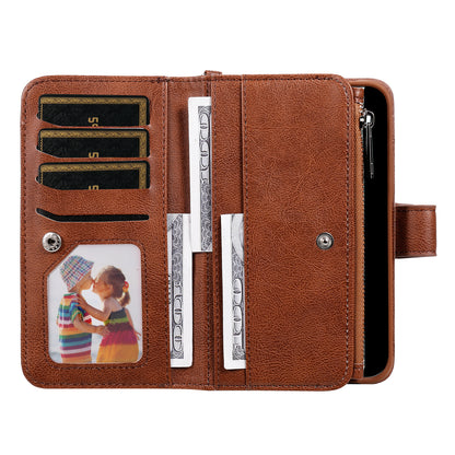 KT Multi-functional Series-4 Leather Phone Case for Samsung Galaxy S23+ , Wallet Stand Zipper Detachable Magnetic Cover