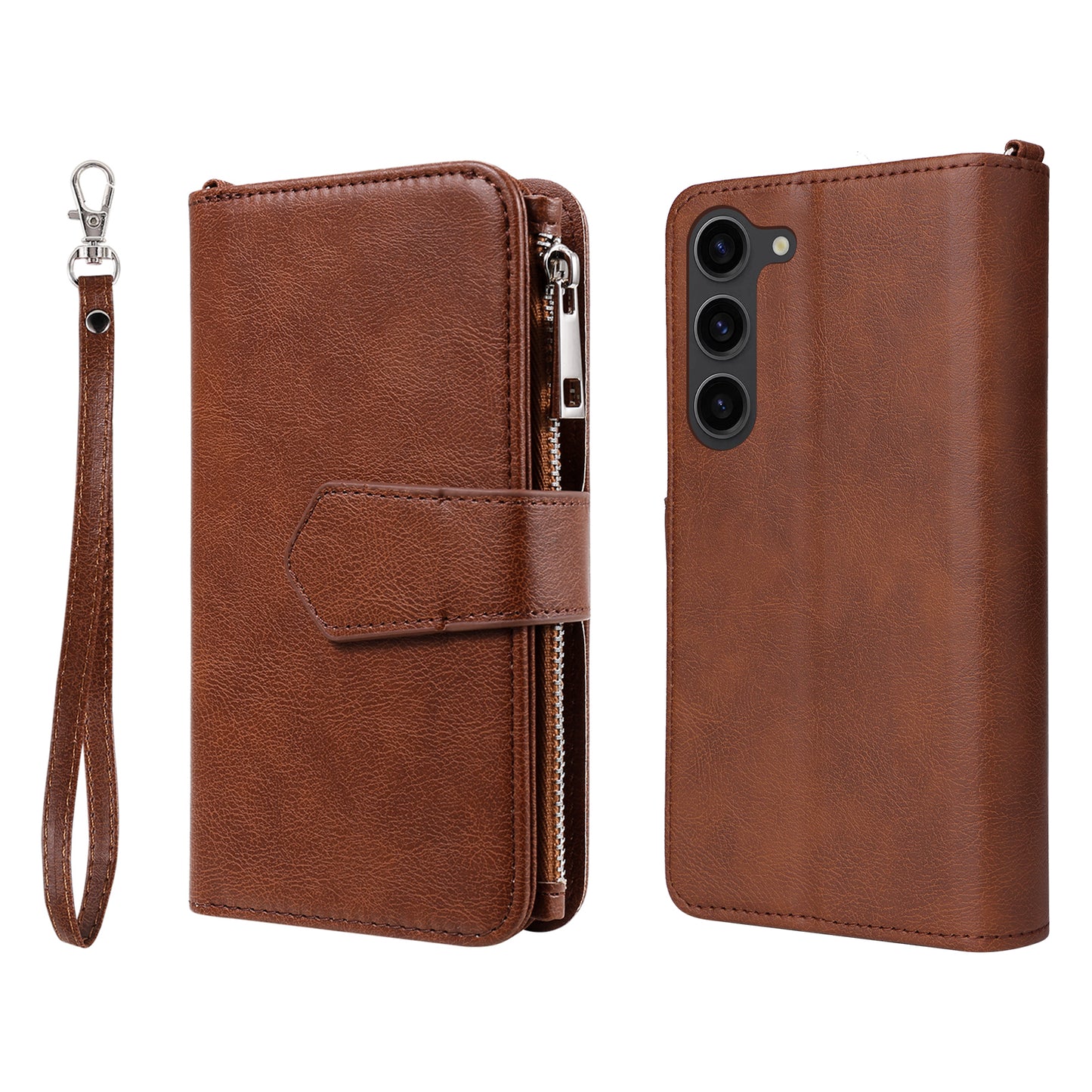 KT Multi-functional Series-4 Leather Phone Case for Samsung Galaxy S23+ , Wallet Stand Zipper Detachable Magnetic Cover