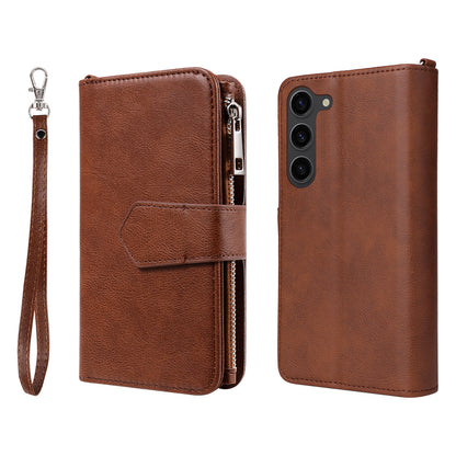 KT Multi-functional Series-4 Leather Phone Case for Samsung Galaxy S23+ , Wallet Stand Zipper Detachable Magnetic Cover
