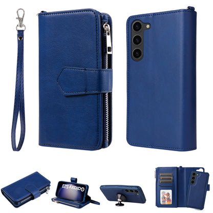 KT Multi-functional Series-4 Leather Phone Case for Samsung Galaxy S23+ , Wallet Stand Zipper Detachable Magnetic Cover