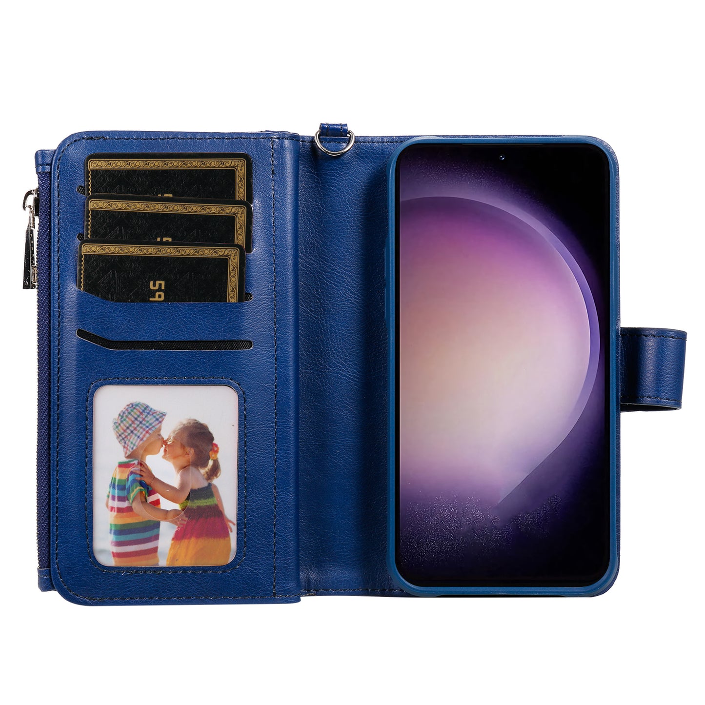 KT Multi-functional Series-4 Leather Phone Case for Samsung Galaxy S23+ , Wallet Stand Zipper Detachable Magnetic Cover