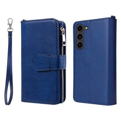 KT Multi-functional Series-4 Leather Phone Case for Samsung Galaxy S23+ , Wallet Stand Zipper Detachable Magnetic Cover