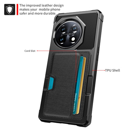 For OnePlus 11 5G Shockproof Case ZM02 PU Leather Coated Anti-Drop TPU Phone Case with Card Slot