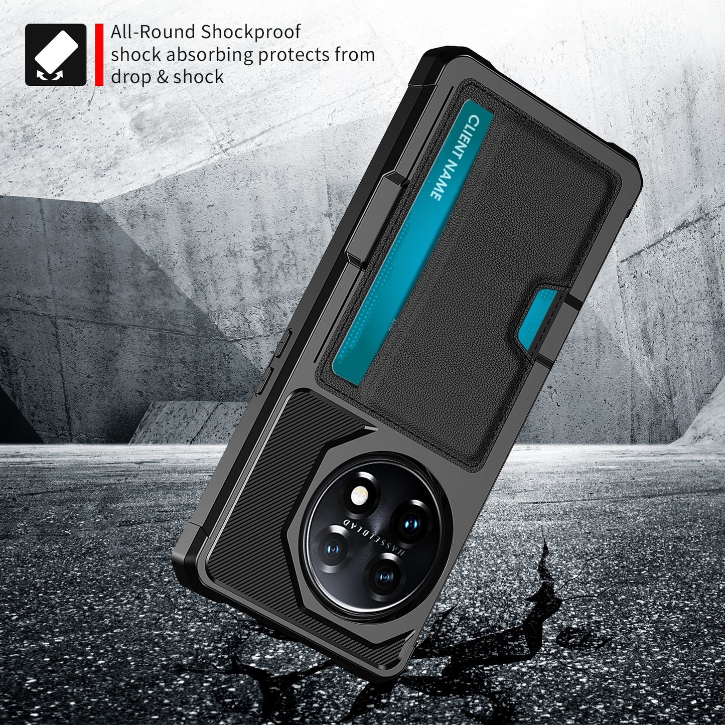 For OnePlus 11 5G Shockproof Case ZM02 PU Leather Coated Anti-Drop TPU Phone Case with Card Slot