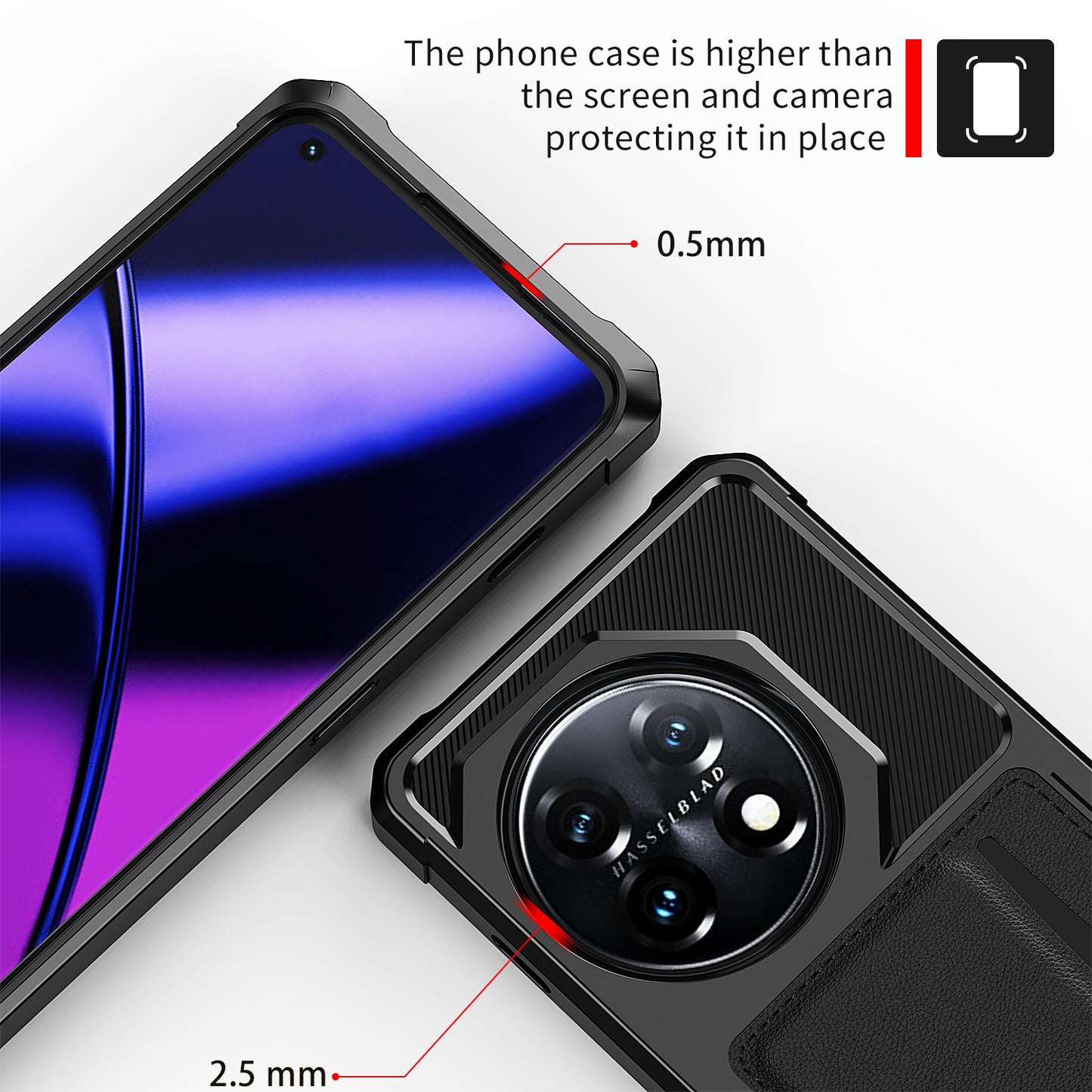 For OnePlus 11 5G Shockproof Case ZM02 PU Leather Coated Anti-Drop TPU Phone Case with Card Slot